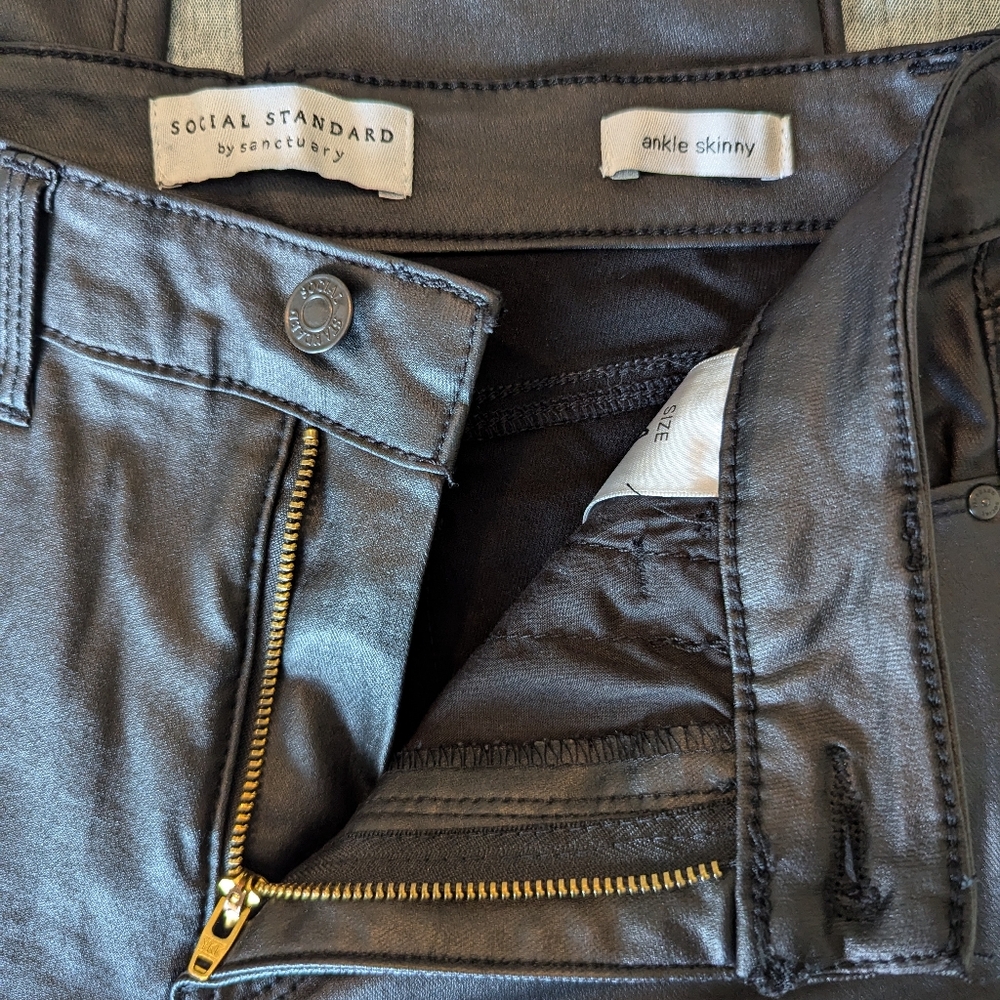 Social Standard by Sanctuary Black Pleather Faux Leath Skinny Ankle Pants Size 4 - Picture 4 of 8